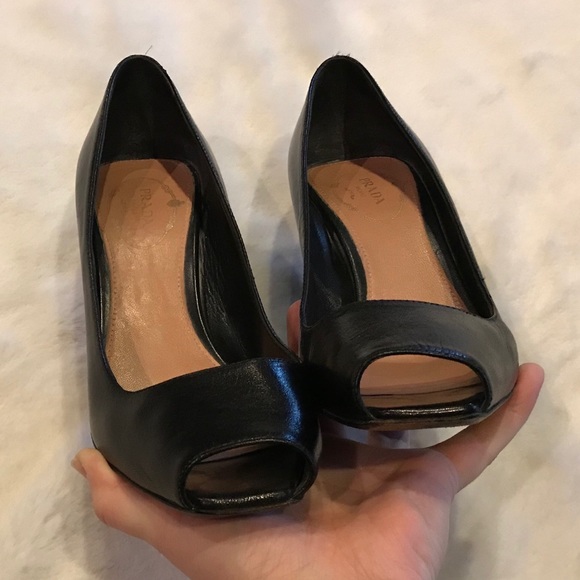Prada black leather square open toe heels 37.5 - Picture 2 of 7